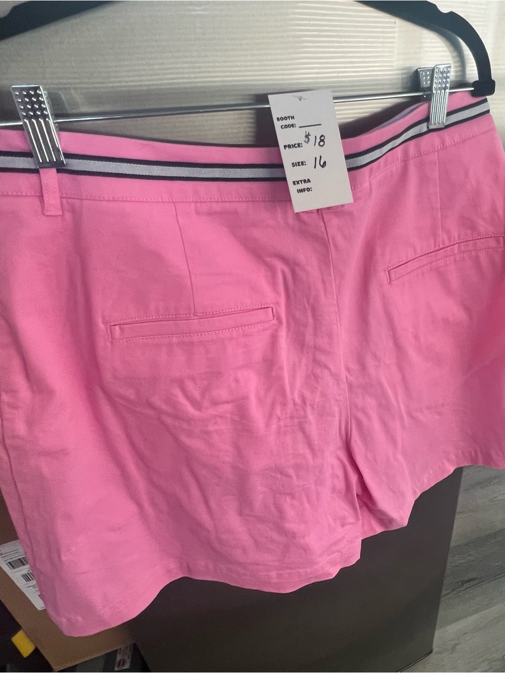 crown & ivy Pink Mid-Rise Bermuda Shorts with Striped Waistband